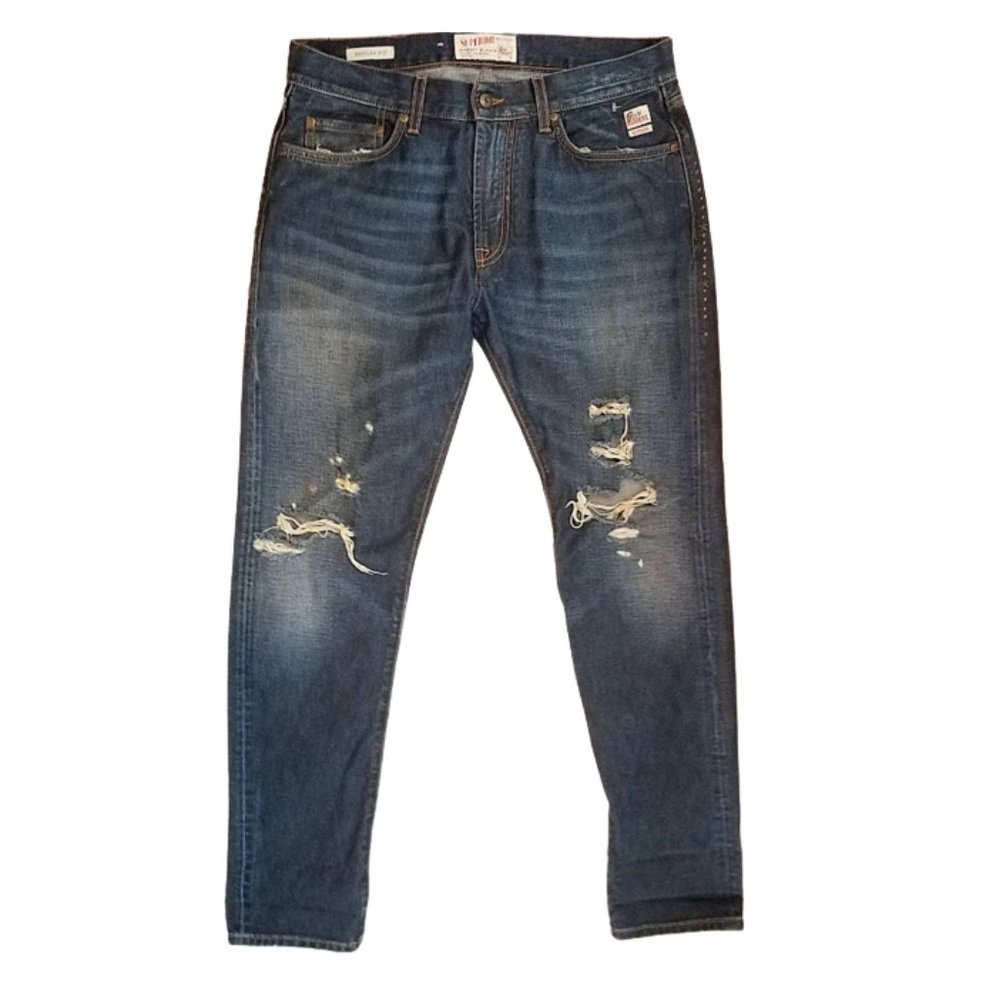 Roy Rogers Mens Straight Distressed Dark Blue Jeans